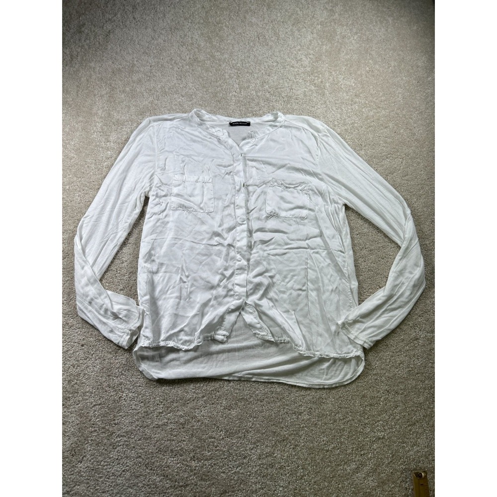 White Made in Italy Long Sleeve Button-Up Blouse Preppy‎ Soft Size M